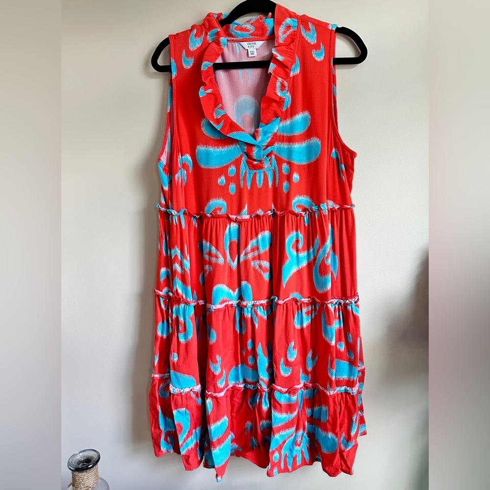 Crown & Ivy Tropical, Tiered, Ruffle Sleeveless Dress